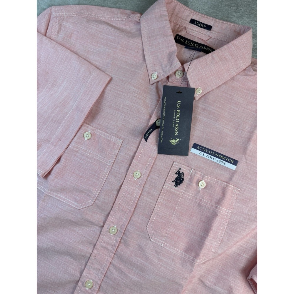 U.S. Polo Assn. Shirt Men's M Activate/Stretch Short Sleeve Button Down Pink NWT